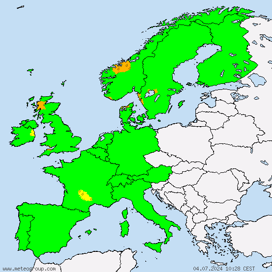 Europa - Alle Warnungen vor Starkregen