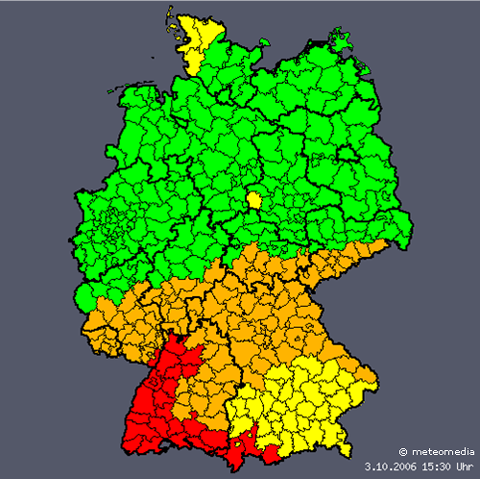 Warnkarte der MeteoGroup Unwetterzentrale